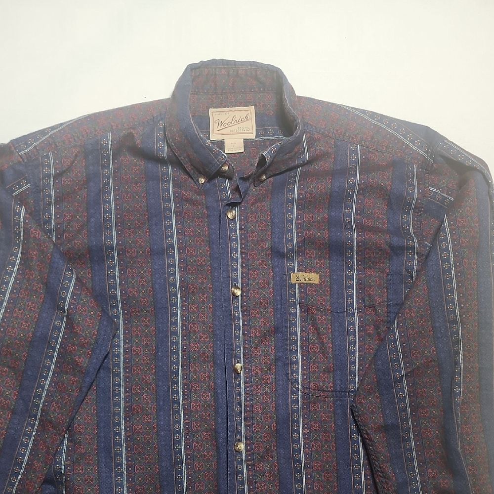 Woolrich Men's Blue and Red Patterned Shirt